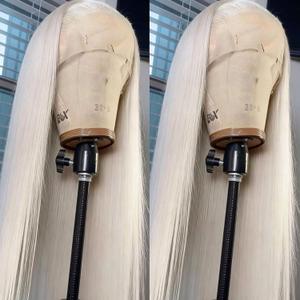 13x4 Glueless White Wig Straight Synthetic Lace Front Wig Pre Plucked 250 Density Hd Lace Wig With Baby Hair Heat Resistant Wigs For Women 26 inch Grey Silver Platinum Blonde Wig