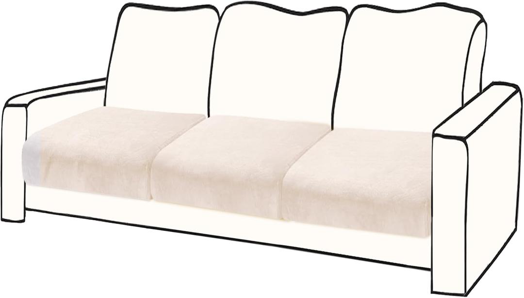 Couch Cushion Cover Velvet 3 Pieces Seat Cushion Cover Stretch Sofa Covers Separate Sectional Sofa Slipcovers Furniture Protector (3-Seater or Backrest, Beige) (3PC Seater or Backrest)