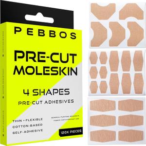 Moleskin Adhesive Shapes 120 Pre-Cut Pieces 4 Sizes Cotton Fabric Shapes | Thin, Flexible & Water-Resistant