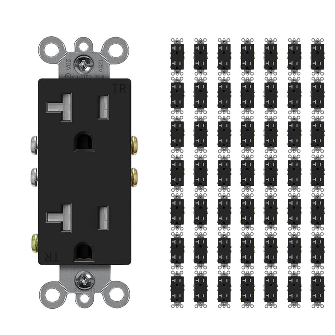 Micmi Decorator Receptacle Outlet, Standard Electrical Wall Tamper Resistant Decorative Receptacle, 20Amp 125 Volt, Grounding UL Listed (50Pack, Black, 20 Amp Outlet)