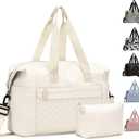 Pritent Travel Duffle Bag, Waterproof Weekender Overnight Hospital Bags for Women Men with Toiletry Bag Lightweight Carry on Personal Item Duffle Gym Bag for Travel, Airplanes, Sports (Medium, Beige)