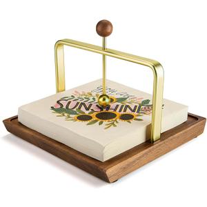 Wood Napkin Holder for Table, Square Tabletop Napkin Dispenser with Sophisticatedly Metal Center Bar, Cocktail Napkin Holder for Home, Kitchen, Office, Restaurant, Hotel, Cafe, Bar