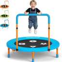 3FT Toddler Trampoline with Adjustable Handlebar, 36" Foldable & Spring-Free, Mini Kids Indoor Outdoor Trampoline for Ages 1-6, Noiseless Jumping Mat, Safe & Sturdy Design, Supports Up to 100 lbs