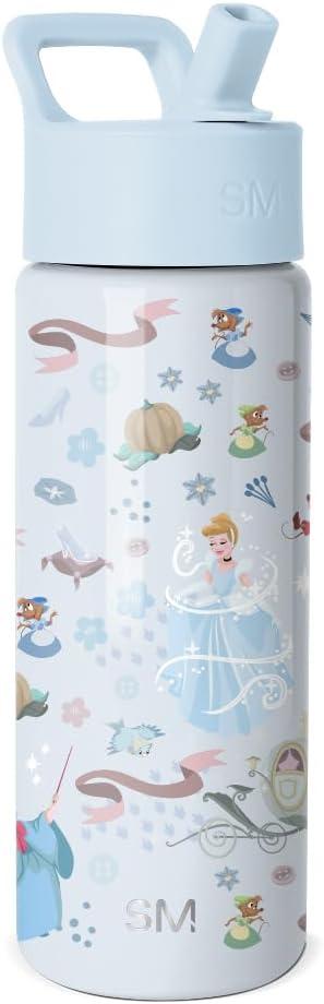 Simple Modern Disney Princess Kids Water Bottle with Straw Lid | 18oz Insulated Stainless Steel Kids Tumbler & Spill Proof Toddler Cup for School, Girls, Boys | Summit | Cinderella Floral Wishes