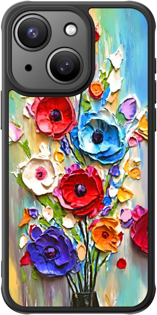 FUNMIKO for iPhone 15 Plus Case Wireless Charging & Military-Grade Protection - Cute Floral Design for Women Girls, Non-Slip Matte Cover with Shockproof Corners - Abstract Flowers