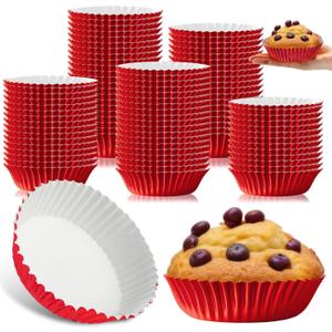 Baderke 200 Pcs Jumbo Cupcake Liners for Baking 3.5 Inch Baking Cups Large Aluminum Foil Cupcake Liners Disposable Muffin Cups for Wedding Graduation Christmas Party(Red)