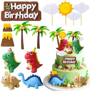 13Pcs Dinosaur Cake Toppers Dinosaur Cake Decorations with Happy Birthday Cake Topper for Dinosaur Baby Shower Birthday Party Supplies
