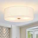 Bagood 16 Inch Flush Mount Ceiling Light Fixture 3-Light Drum Modern Gold Ceiling Light Fixture Dimmable Close to Ceiling Light Fixture with Fabric Shade for Living Room Hallway Entryway Bedroom