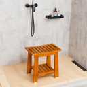 18" Standard Teak Shower Bench with Shelf & Handle - Waterproof, Non-Slip Bath Stool, 300 lbs Capacity - Fits Standard Tubs/Showers & Outdoor Use (Patented)