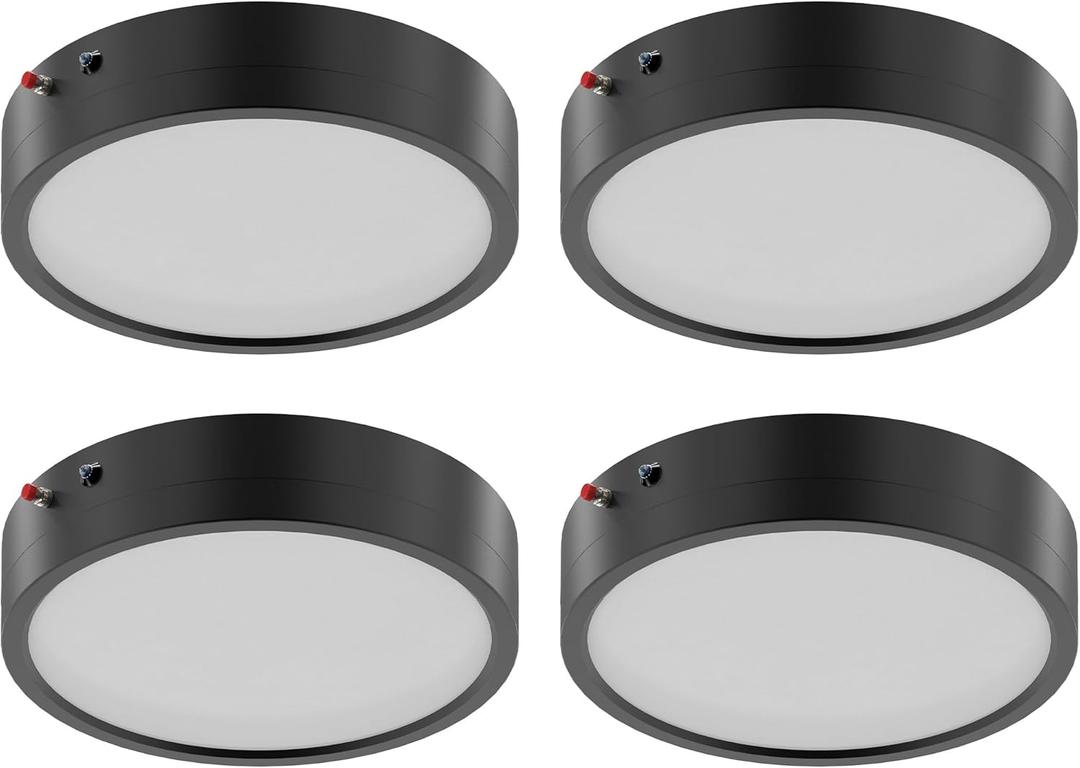 ZAGO 7 Inch Flush LED Lights with Emergency Battery Backup, Wafer Round Disk Light Emergency Kit, Edgelit, 120-277V, Dimmable, 15W, 920LM, 5CCT Selectable, ETL/Wet Rated, 4 Packs, Black