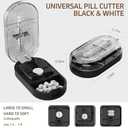 2 x Pill Cutter Pro Professional Pill Splitter for Small Tiny and Large Pills with Double Stainless Steel Blades Centering Guide Tablet Vitamin Cutter Halves Quarters Medical Grade (Black)