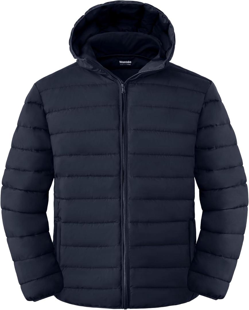 wantdo Men's Big and Tall Lightweight Puffer Jacket Quilted Warm Winter Coat Windproof Winter Jackets with Hood (4X-Large Tall, Navy)