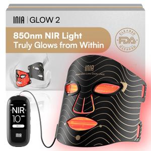 INIA Red Light Therapy Mask for Face  4 Light Modes with 850nm NIR, Red & Blue LED Light Therapy, 2600mAh Rechargeable LED Face Mask for Radiant Glow at Home, Black