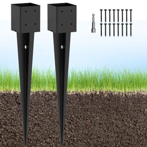2 Pcs 4"x4" Fence Post Anchor Ground Spike 32"(Actual: 3.6"x3.6") Heavy Duty Metal Fence Post Anchor, Black Powder-Coated, for Fence,Deck,Bird Feeder,Railing,Mailbox