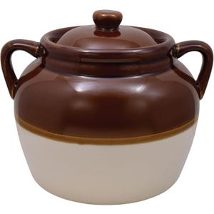 R&M International Traditional Style 4.5-Quart Large Ceramic Bean Pot with Lid, Brown