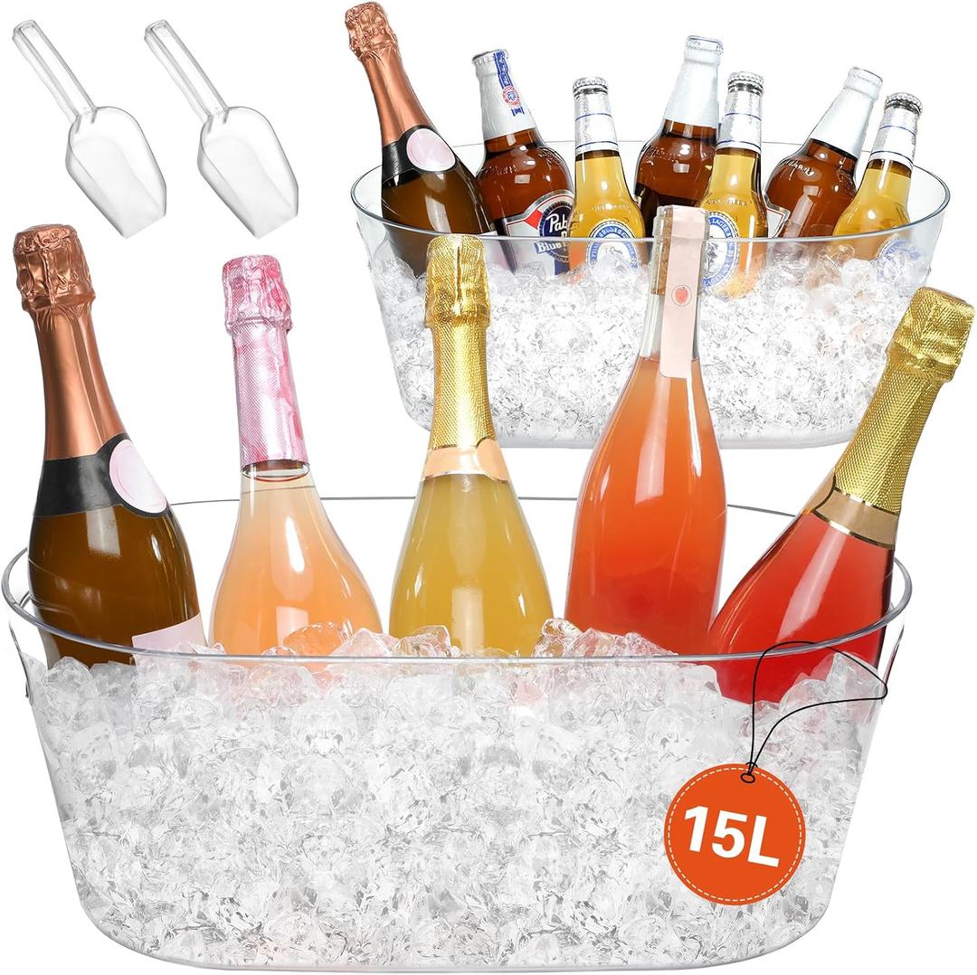 2 PCS Ice Buckets for Parties, 15L Large Ice Bucket, 4 Gallon Champagne Bucket with Scoops, Beverage Tub Mimosa Bar Supplies for Champagne, Beer, Cocktail