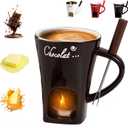 Sweet Fondue Cup for Date Night and More, Chocolate Fondue Mug with Fork, Personal Chocolate Melting Cup for Cheese, Ceramic Chocolate Melting Cup For Birthday Wedding Gifts (Brown)