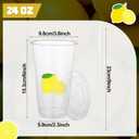 Jingmore 200 Sets 24 oz Lemonade Disposable Plastic Cups with Lids and Straws Lemon Stand Supplies Bulk Big Yellow Lemon Cold Beverage Drinking Cups Bulk for Summer Fruit Party Birthday Supplies