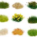 Warmtree 126 Pcs Static Grass Bushy Tufts Lowland Shrubs Tuft Terrain Model Kit for Train Landscape Railroad Scenery Sand Military Layout Model Miniature Bases and Dioramas (Green,dry Yellow)