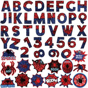 Wavwavw 50 Pcs Themed Iron on Patches Applique with Words Embroidered Sew on Cloth Colorful Multiple Styles Patches for Clothes Hats Backpacks Jackets Accessories Souvenirs Gifts(Spider 1)