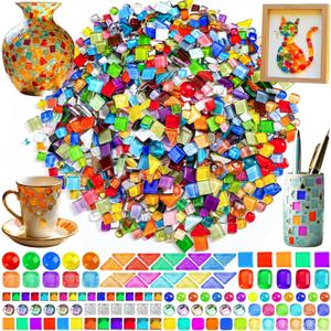 2400 Pcs Colorful Irregular Crystal Mosaic Tiles, 4.4lb Tiny Mosaic Tile DIY Hobbies Children Handmade Crystal Craft for Craft Bathroom Kitchen Home Decoration DIY Art Projects (Crystal Assorted Colors)