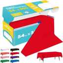 Red Plastic Table Cover Roll - 54IN x 300FT, Table Cloth for Rectangle Table with Slide Cutter, Plastic Table Cloth Disposable with Cut-to-Size Design for Weddings, Banquets, Parties