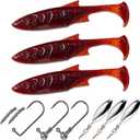 Paddle Tail Swimbaits Set, Ultra Soft PVCFreshwater & Saltwater Ready, Includes Hooks, Weight & Spinnerbait BladesFishing Gear for Bass and Predator Fish (4.33, Burgundy)