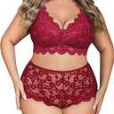 Avidlove Plus Size Lingerie Set for Women Sexy Lace Halter Bralette High Waist Panty Set, Size: 20 Plus