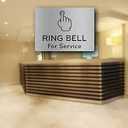 Metallic Silver 'Ring Bell For Service' Sign with Bell Icon - Aluminium Self-Adhesive Peel and Stick Hospitality Signage for Hotels and Restaurants - Easy Install Customer Service Reception Desk Sign
