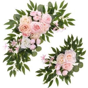 2 Pcs Wedding Arch Decorations - Reusable Artificial Hanging Flowers Floral Swag Greenery Garland for Wedding Welcome Sign Backdrop Bridal Ceremony Reception Backdrop Decoration(Light Pink