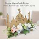 Fadraney Ramadan Mubarak Table Decor with Flowers, Wooden Castle Centerpiece, Elegant Islamic Home Decoration for Eid & Ramadan Holidays