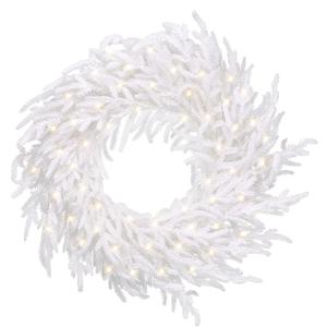 Prelit White Wreath for Front Door 50LED Real Touch Norfolk Pine Wreath Artificial Faux Pine Realistic Holiday Decoration for Home Decor (White)
