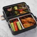 gimmiebox premium stainless steel bento box lunch box with compartments for adults, spoon and fork, leak-proof, easy side locks (Black)