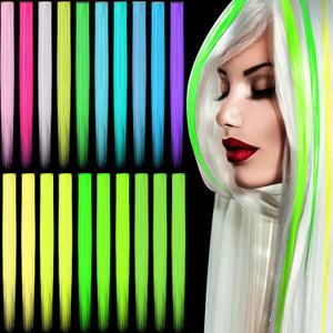 20 Pcs Glow in the Dark Colored Hair Extensions Clip 20 Inch Rainbow Party Hairpiece for Women, 10 Color(Multicolor)