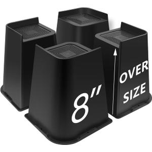 Bed Risers 8 inch Heavy Duty, 4 Pack L Shape Furniture Risers 8 inch Support 5000LBs, Table Couch Risers, Oversized Lifts Risers for Dorm Beds Frame, Sofa, Chairs Legs (Black 4-Pack,8 inch)