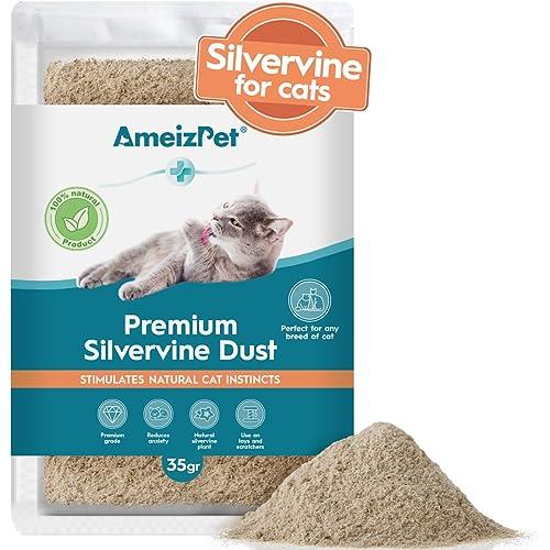 AmeizPet Silvervine Dust for Cats, Catnip Alternative for Training & Play, Cat & Kitten Behaviour Dust 35g (0.08 Oz), Best before: October 2026