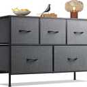 WLIVE Dresser for Bedroom with 5 Drawers, Long Storage Tower Organizer Unit, Fabric Dresser, Storage Drawer Unit with Fabric Bins for Closet, Hallway, Dark Grey, Size L (11.73"D x 39.37"W x 26.57"H)