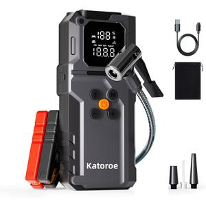 Jump Starter with Air Compressor, 5000A Car Battery Jump Starter (9.0L Gas/7.0L Diesel), 150PSI Tire Inflator 12V Car Battery Jumper Starter Portable with Jumper Cables, LED Light