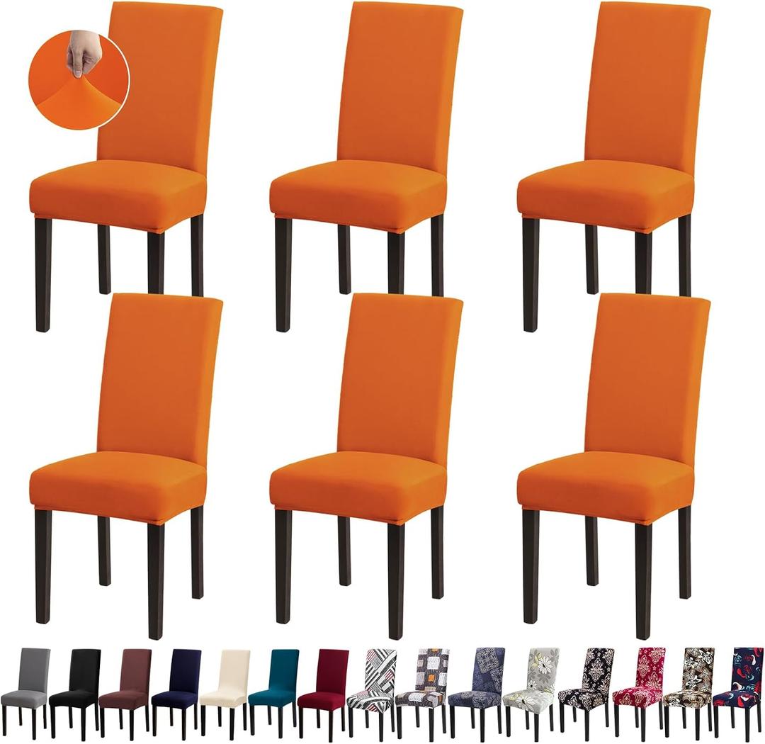 Chair Covers,Stretch Dining Room Chair Covers Set of 6, Removable Washable Kitchen Chair Covers for Dining Room 6 Pack, Dining Chair Slipcovers for Home, Hotel, Banquet, Orange, 35.4"D x 9.9"W x 35.4"H