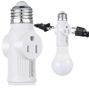 Feekoon 1 Pc Light Socket to Plug Adapter, E26 Lamp Sockets Converter to 3-Prong Outlet & Bulb Holder, Screw-in Light Socket Adapter for Garage, Porch & Utility Areas (White)