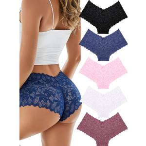 READY TO LOVE Sexy Women's Underwear Lace Shorts V Waist Breathable Cheeky Panties Boyshorts Underwear Women 5 Pack, XL