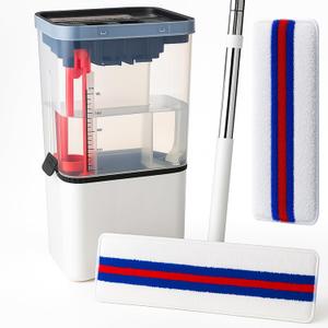 Self Cleaning Mop and Bucket Set with Push-Pull Wringer Automatic Dirty Water Isolation Bin,Separation of Clean/Dirty Water,Flat Mop System for Cleaning Hard Floors