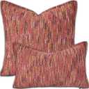 Premium Series Fringe Boho Throw Pillow Cover, Linen Woven Luxury Thick Cushion Case with Tassels for Home Dcor, Burgandy, 18x18 Inch