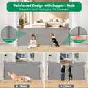 Reinforced 85" Wide Retractable Baby Gates Outdoor Retractable Dog Gate Indoor Mesh Baby Gate Retractable Pet Gate, Extra Wide Dog Gate with Support Rods Prevent Crawling Under, Gray