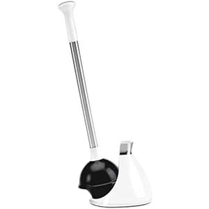 simplehuman Toilet Plunger and Caddy, Stainless Steel, White
