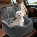 Dog Car Seat for Small/Medium Dogs Up to 30 lbs, Memory Foam Dog Booster Car Seats with Waterproof PU Cover, Pet Seat with Storage Pockets & 2 Safety Belt for Travel(Grey)