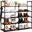 Shoe Rack - 5 Tier Shoe Organizer Storage Rack with Metal Tubes, Sturdy Shoe Rack Shelf, Stackable Shoe Shelves for Closet,Entryway,Dorm,Garage,Corridor, (Black, 33.8" W - 5 Tier)
