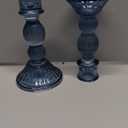 Blue Candlestick Holders Set of 4 - Vertical Stripe Glass Candle Holders for Candlesticks and Taper Candles, Taper Candle Holder for Wedding Shower, Party, Dinner Table Decor (2 Pcs Missing)