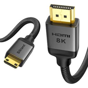 Silkland 8K 4K Mini HDMI to HDMI Cable 6.6FT, Mini HDMI 2.1 Cord [8K 60Hz, 4K@240Hz 144Hz 120Hz, Upgrade Braided] 48Gbps, Compatible with Camera, Camcorder, Laptop, Tablet, Monitor, Raspberry Pi Zero