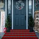 CAINANEL Buffalo Plaid Outdoor Rug Christmas Door Mat Christmas Decor Welcome Rug Cotton Hand-Woven Layered Door Mats for Front Porch, Kitchen, Farmhouse, Entryway (35.4''x59'', Red/Black/White)